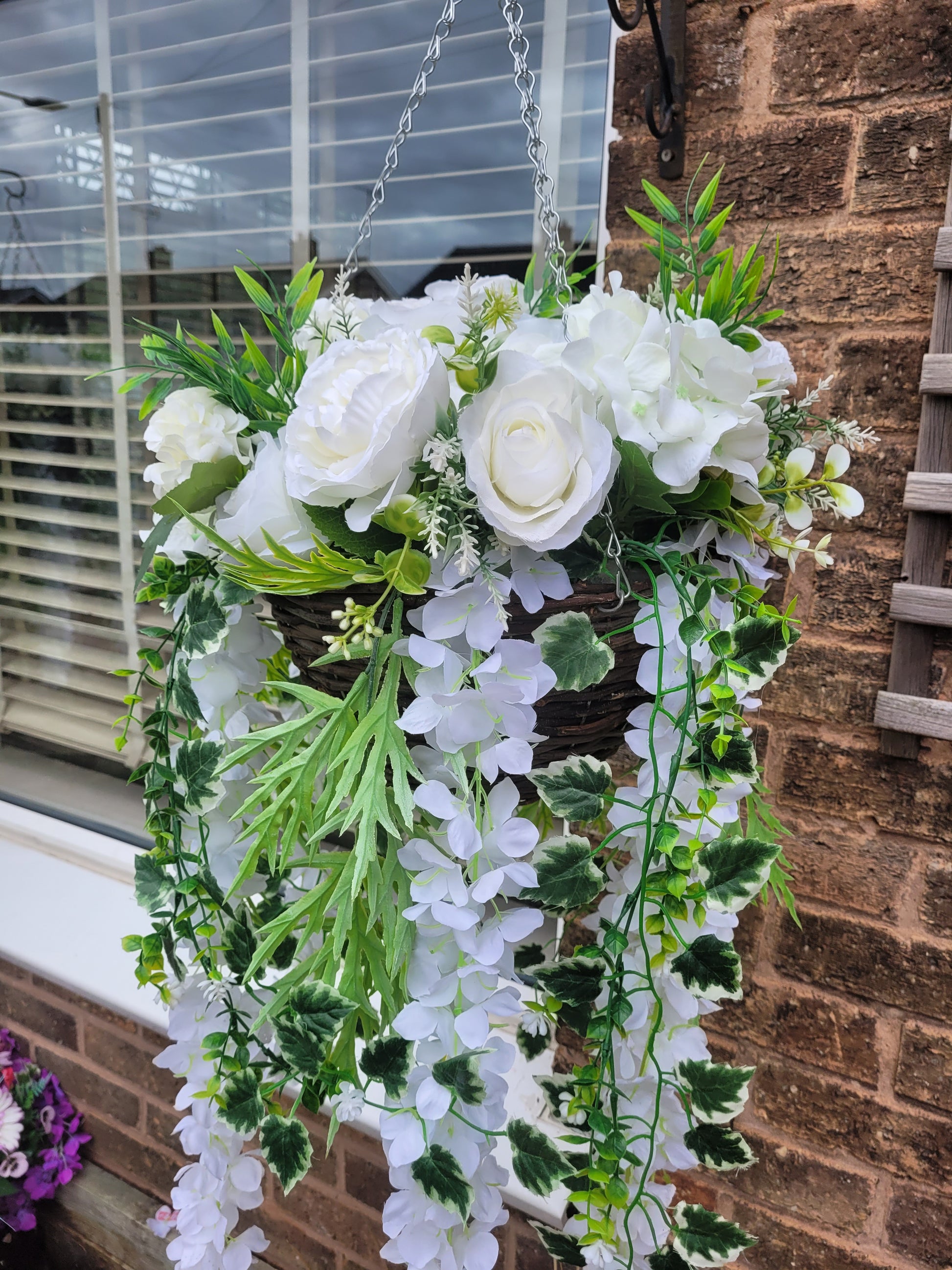 10INCH HANING BASKET WITH FLOWERS  COLOUR OF YOUR 
CHOICE