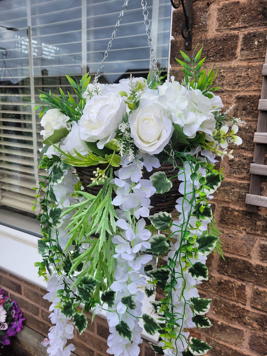 10INCH HANING BASKET WITH FLOWERS  COLOUR OF YOUR 
CHOICE